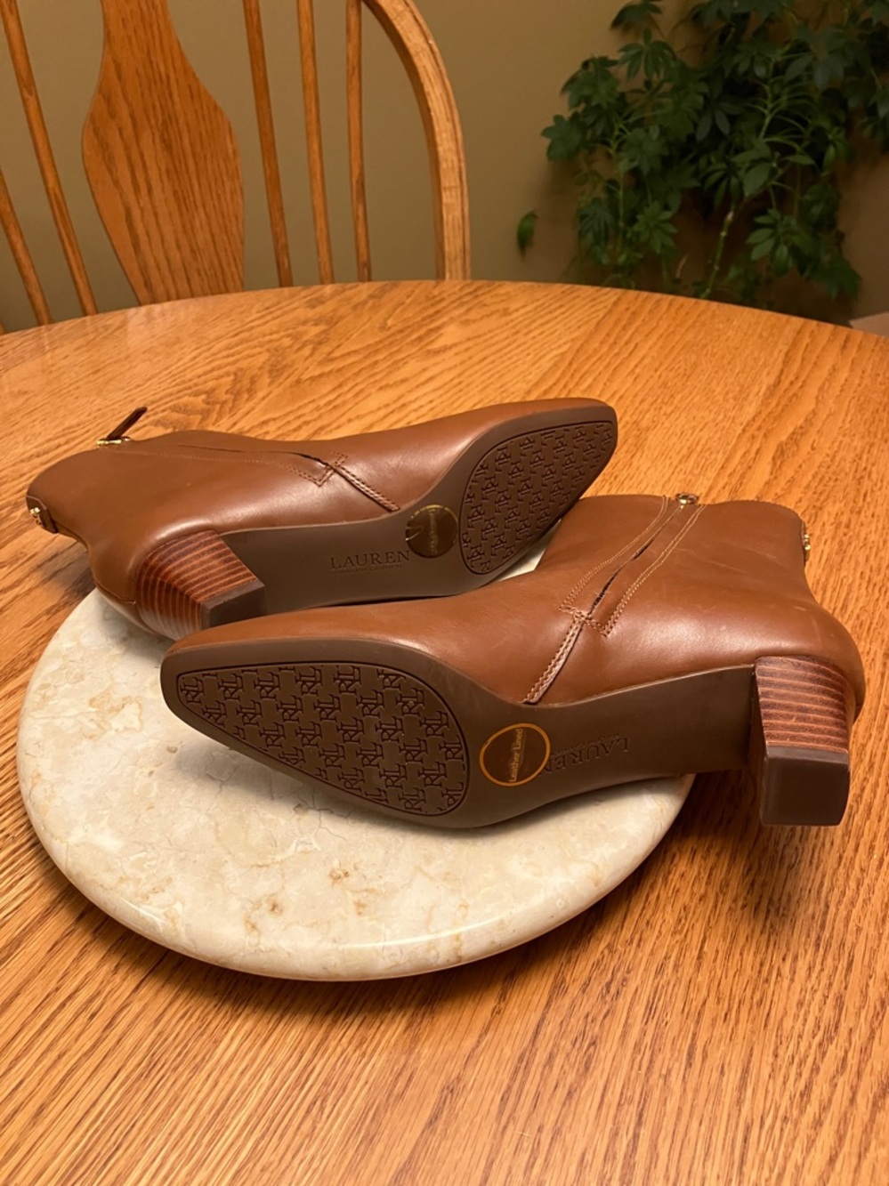 Ralph Lauren Willa Tan Leather Zip Ankle Booties - Picture 8 of 8